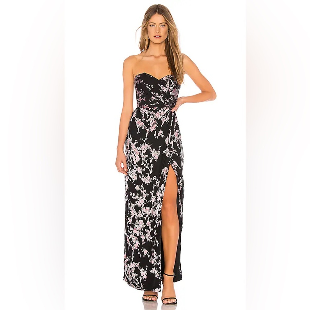 REVOLVE Strapless Black and Pink Floral Dress